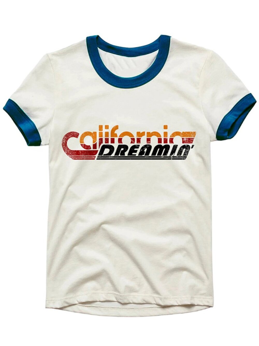 Ringer T Shirt Unisex Off White California Dreamin Retro Vintage Tee 80s…